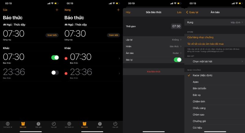 thay đổi chuông báo thức iphone