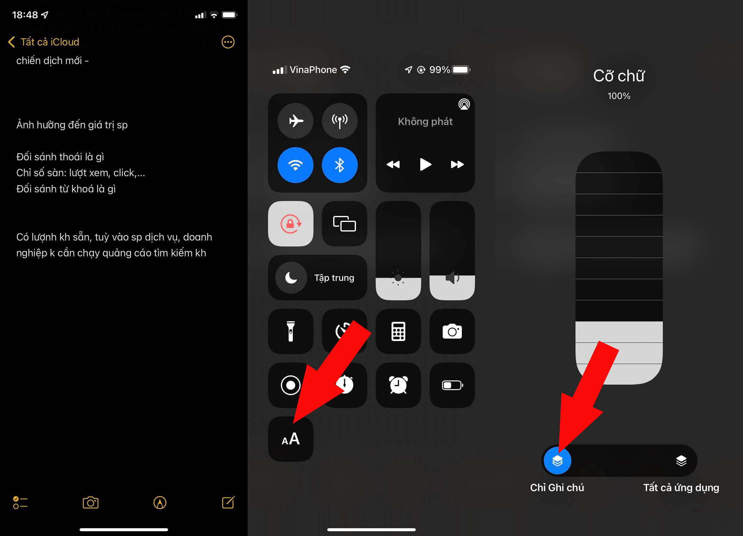 Thay đổi kích thước văn bản cho mỗi ứng dụng