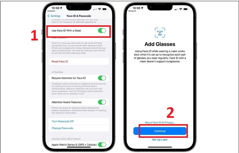 Tắt chức năng Mặt nạ trong Face ID trên iphone 