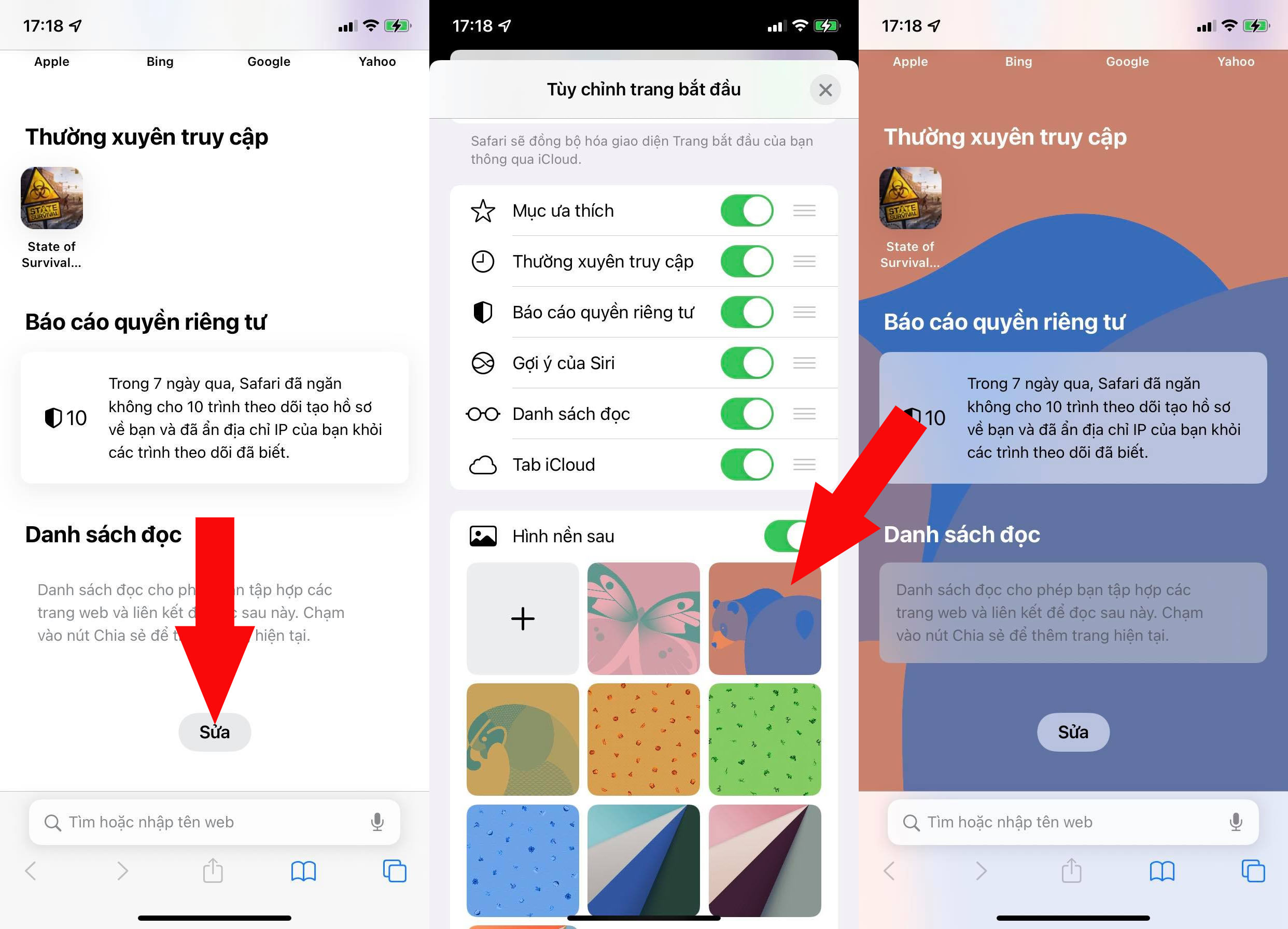Thêm nền hình nền trong trình duyệt Safari