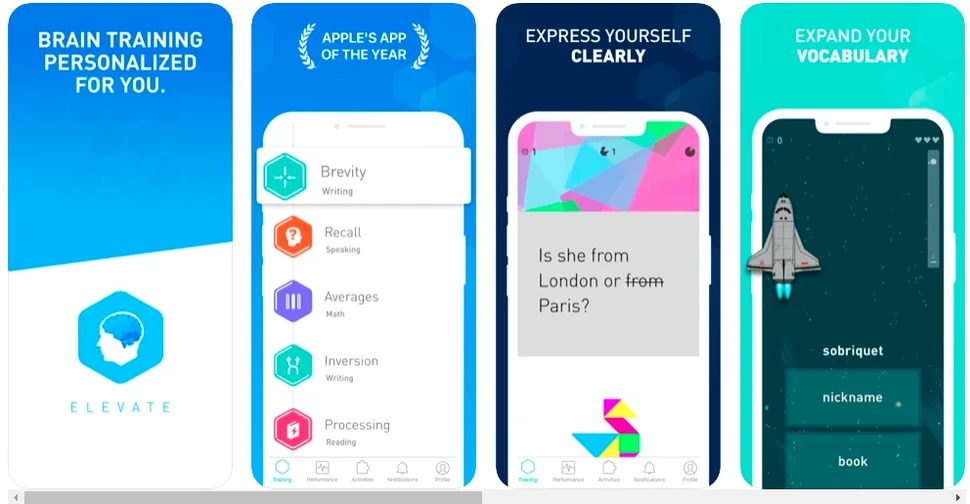 Elevate là một ứng dụng rèn luyện trí não cho phép bạn cải thiện các kỹ năng ngôn ngữ, tập trung và quyết định