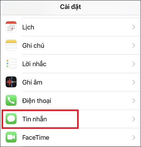 Vào phần Cài đặt (Settings) > chọn Tin nhắn (Messages).
