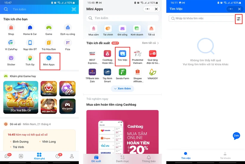 Tìm việc làm nhanh chóng bằng Zalo