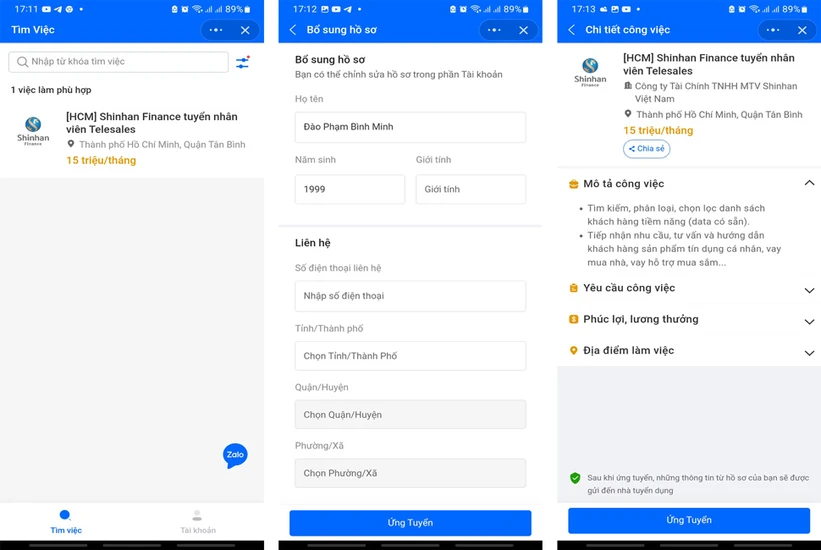 Tìm việc làm nhanh chóng bằng Zalo