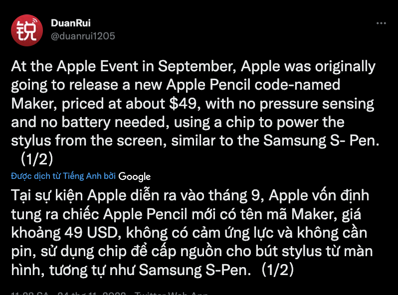 Tin đồn về Apple Pencil 3