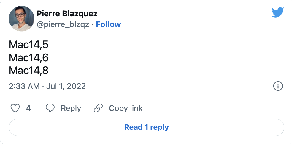 Tin đồn về mã MacBook M2 được tìm thấy