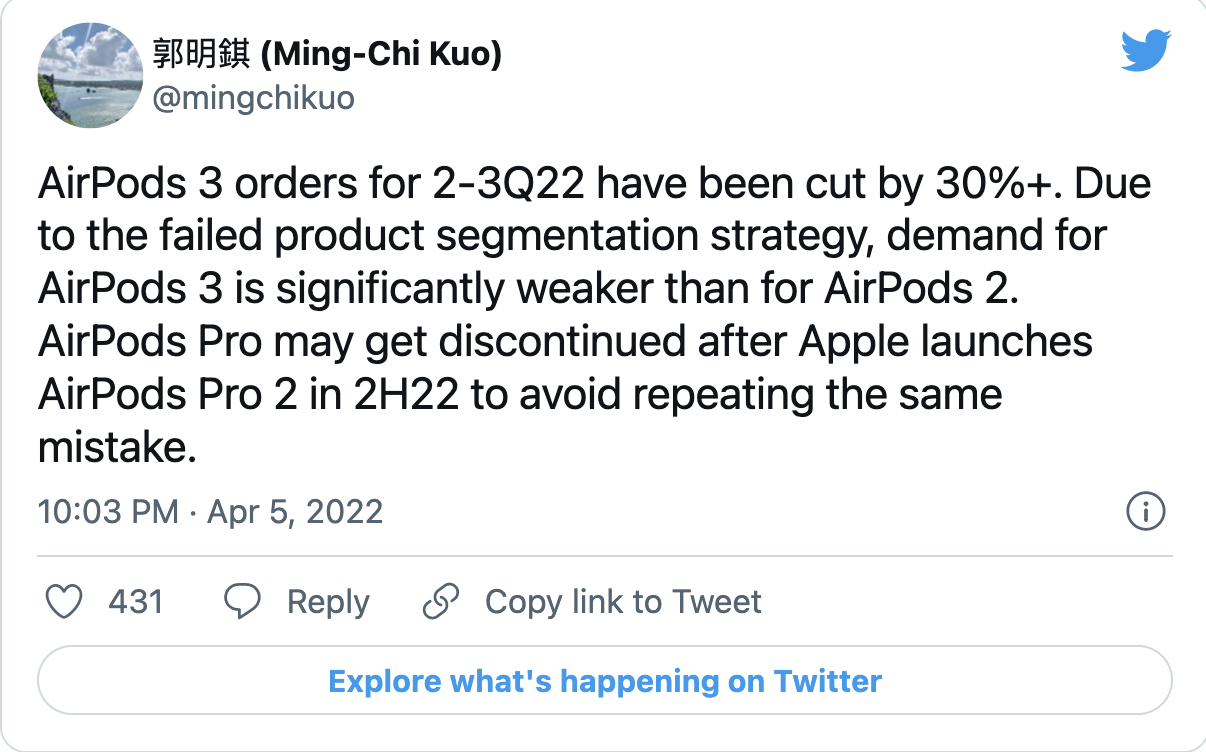 Đơn hàng của AirPods 3 bị cắt giảm