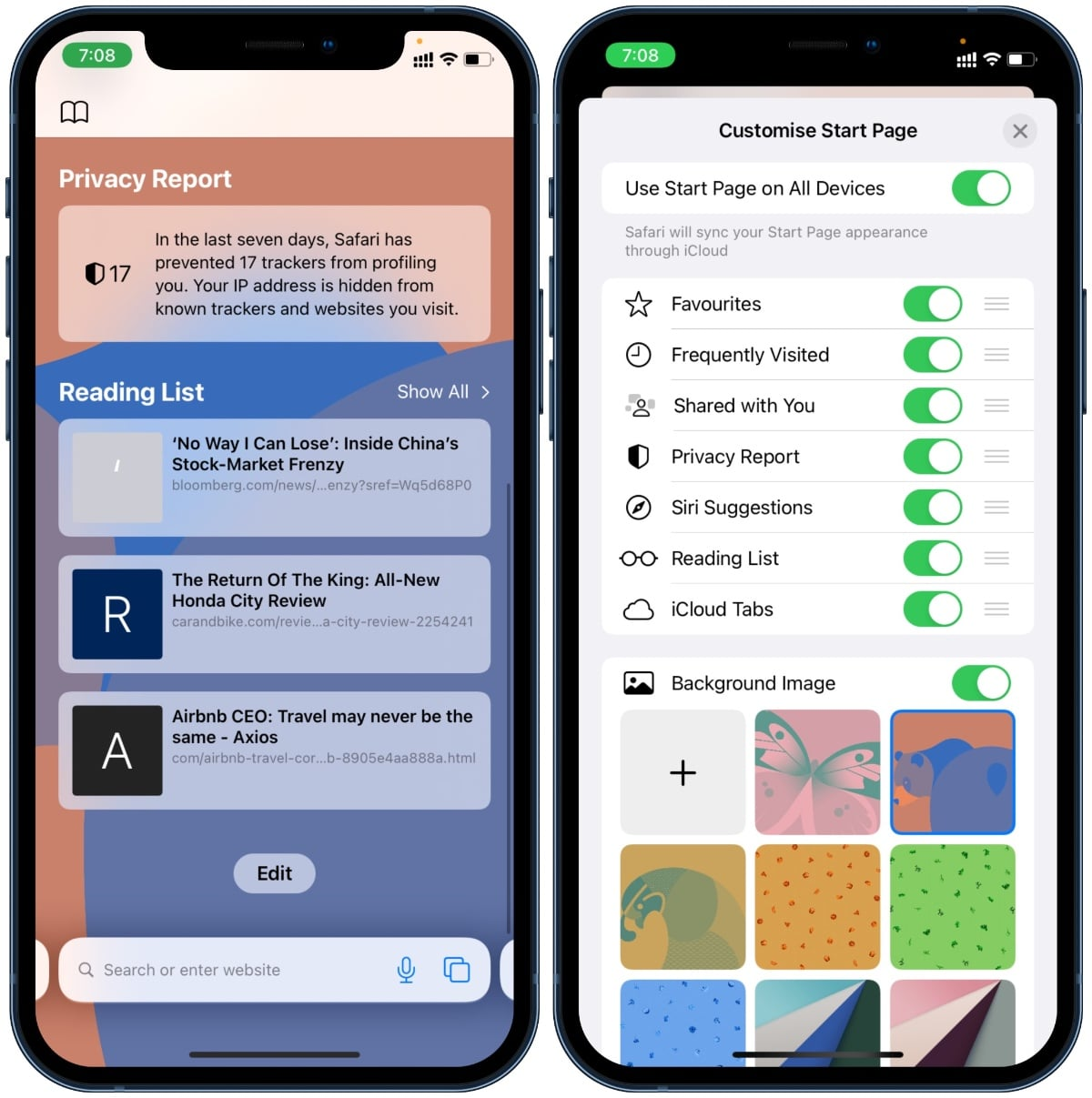 Áp dụng hình nền trong Safari