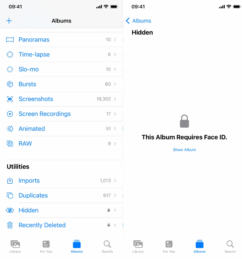 Bảo vệ bằng mật khẩu với Album bị ẩn và đã xóa gần đây 