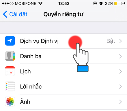 Chọn Dịch vụ Định vị