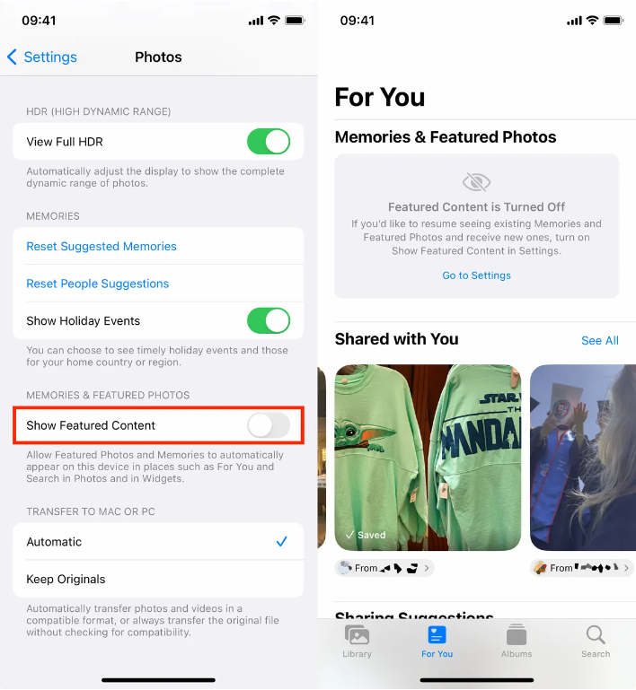 Ngăn những bức ảnh và kỷ niệm nổi bật xuất hiện trên iPhone
