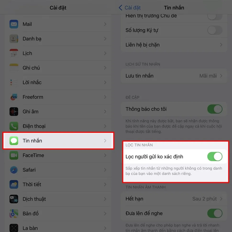 Tính năng lọc tin nhắn rác trên iPhone