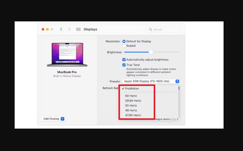 Tắt ProMotion trên máy Mac 