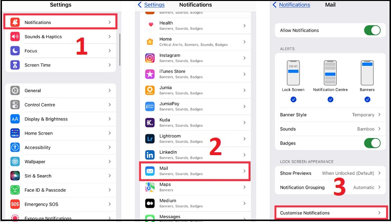 Kiểm tra Cài đặt Thông báo mail để khắc phục lỗi mail không cập nhật trên iPhone
