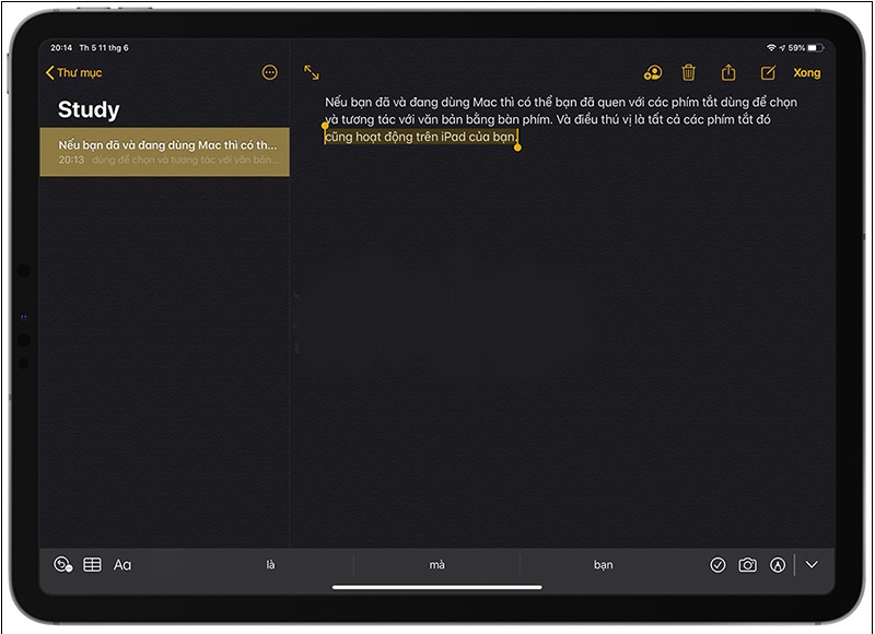 Các phím tắt trên bàn phím rời của ipad