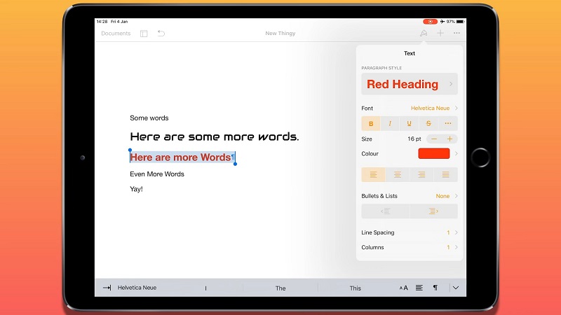 Phần mềm Pages cho iPad 