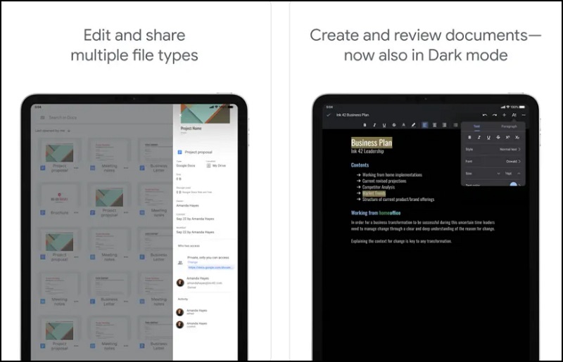 Phần mềm Google Docs cho iPad 