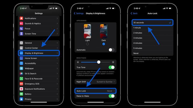 Tự động khóa và độ sáng màn hình
