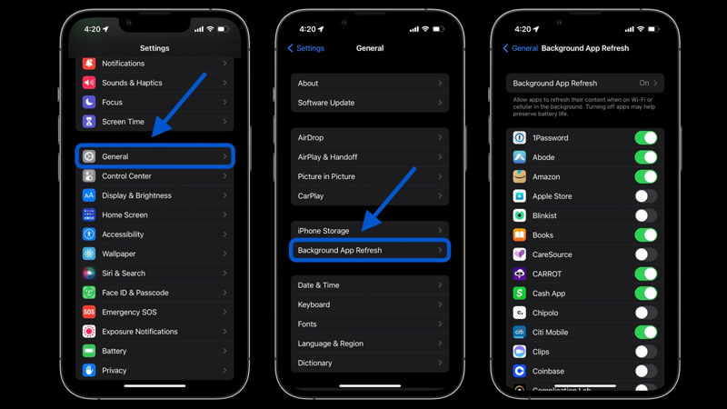 Hướng dẫn cách kéo dài thời lượng pin iPhone - Làm mới ứng dụng nền