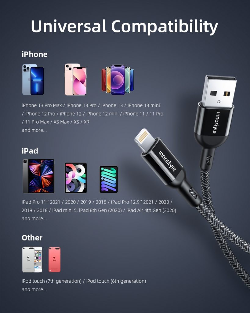 Cáp USB-A to Lightning Innostyle Powerflex MFi 1.5M 12W