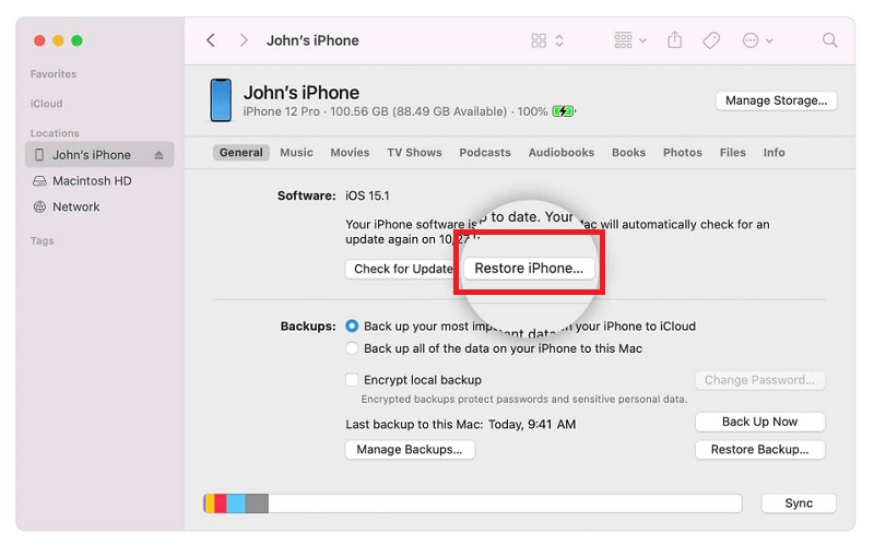 Mở khóa iPhone bằng Finder 