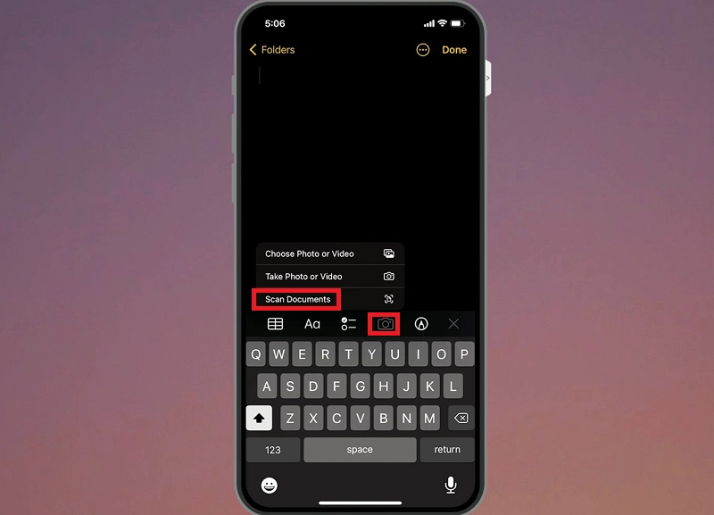 Chức năng Scan Document bên trong ứng dụng Ghi chú cho phép bạn quét dữ liệu dễ dàng 
