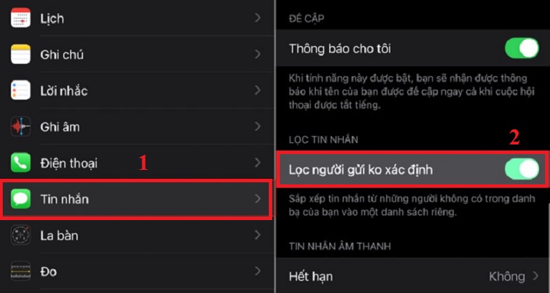 Dùng chức năng Lọc người gửi không xác định trên iMessage