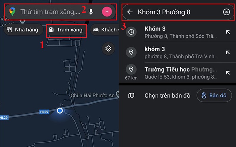 Mở ứng dụng Google Maps trên điện thoại, bạn chọn mục Khám phá > chọn Trạm xăng