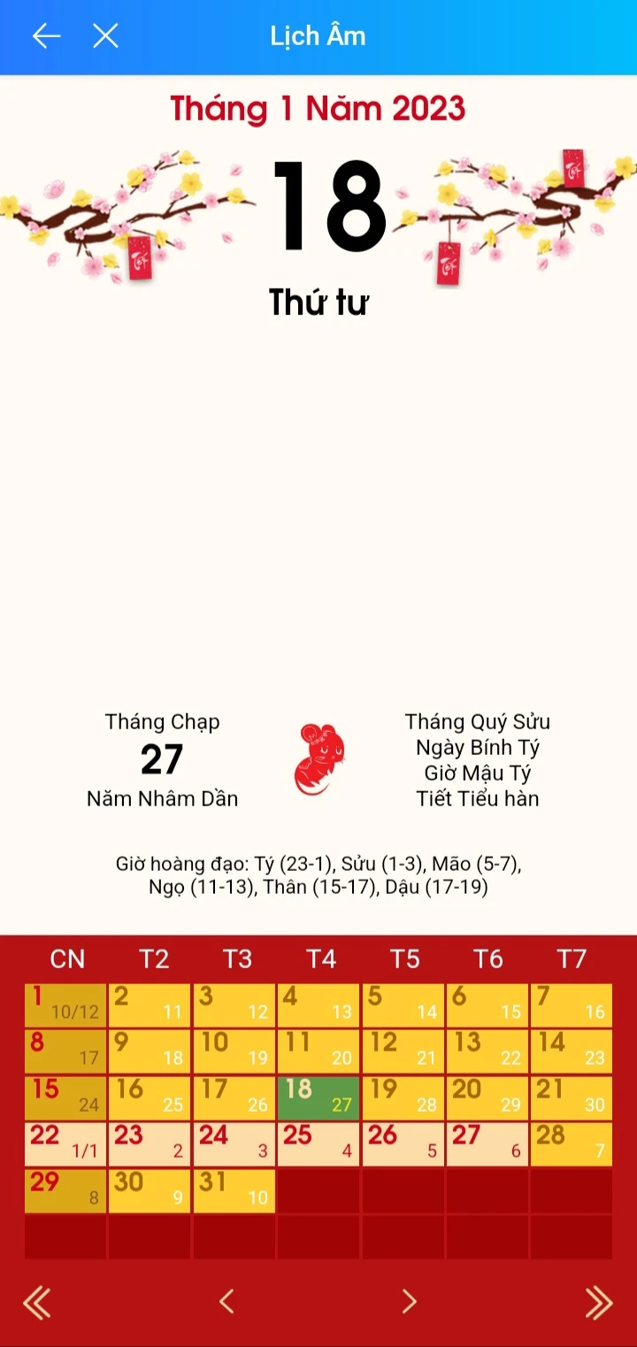 Bước 3: Một tờ lịch âm trên Zalo với đầy đủ các chi tiết 