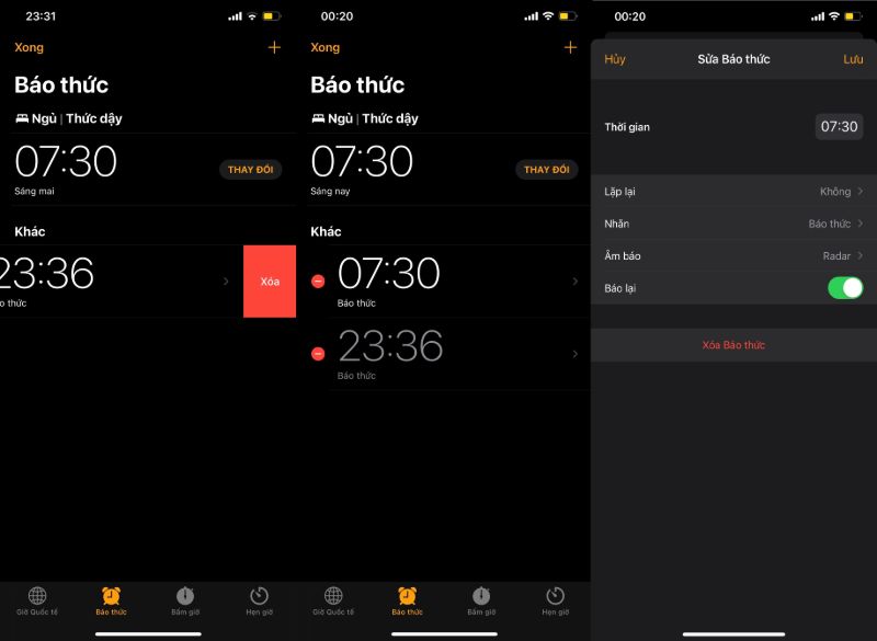 xóa báo thức iphone