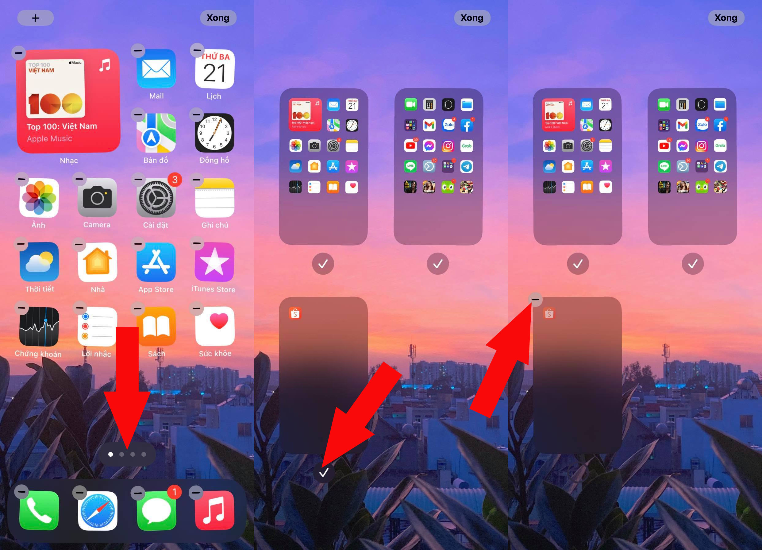 Xóa các trang màn hình chính