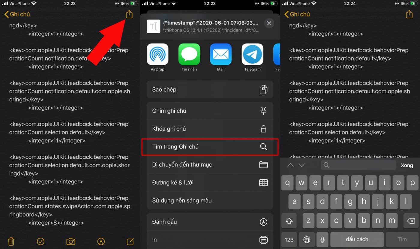 tìm kiếm trong ghi chú