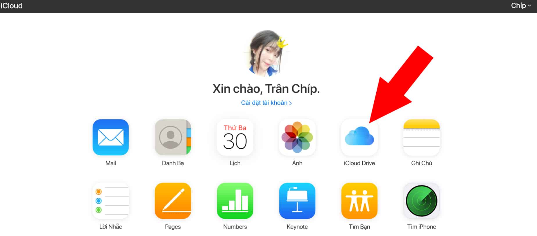 vào iCloud Drive
