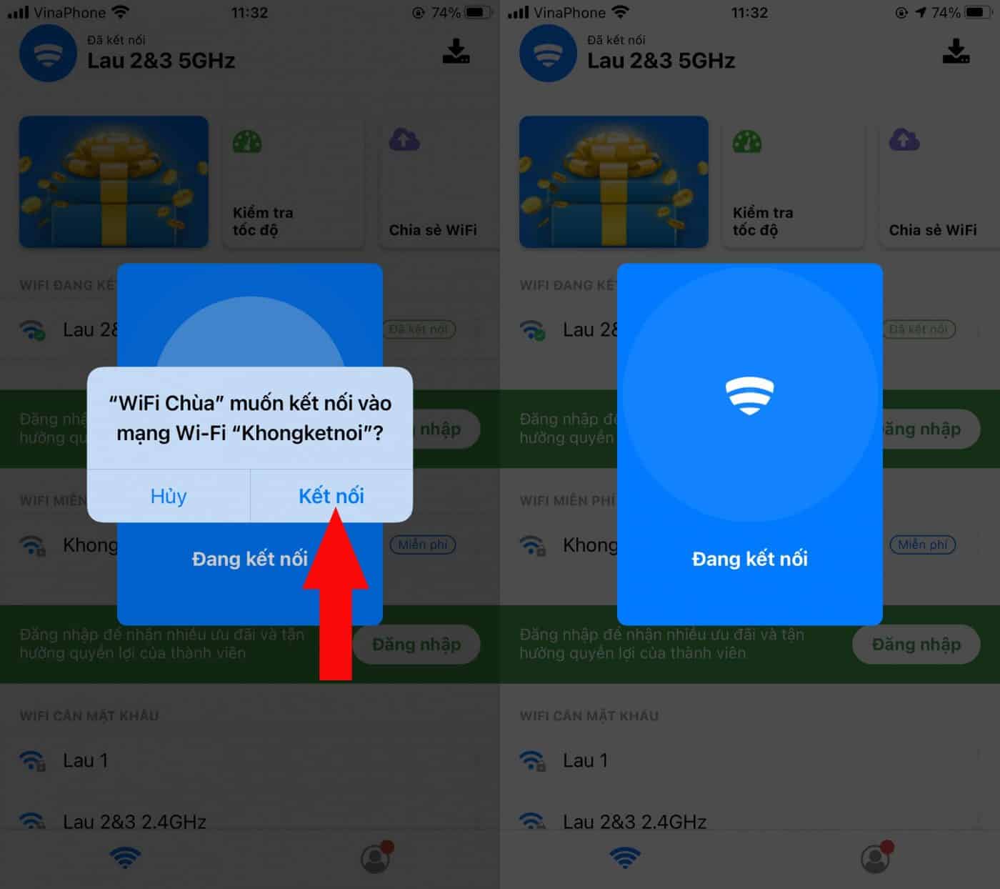 dùng wifi miễn phí