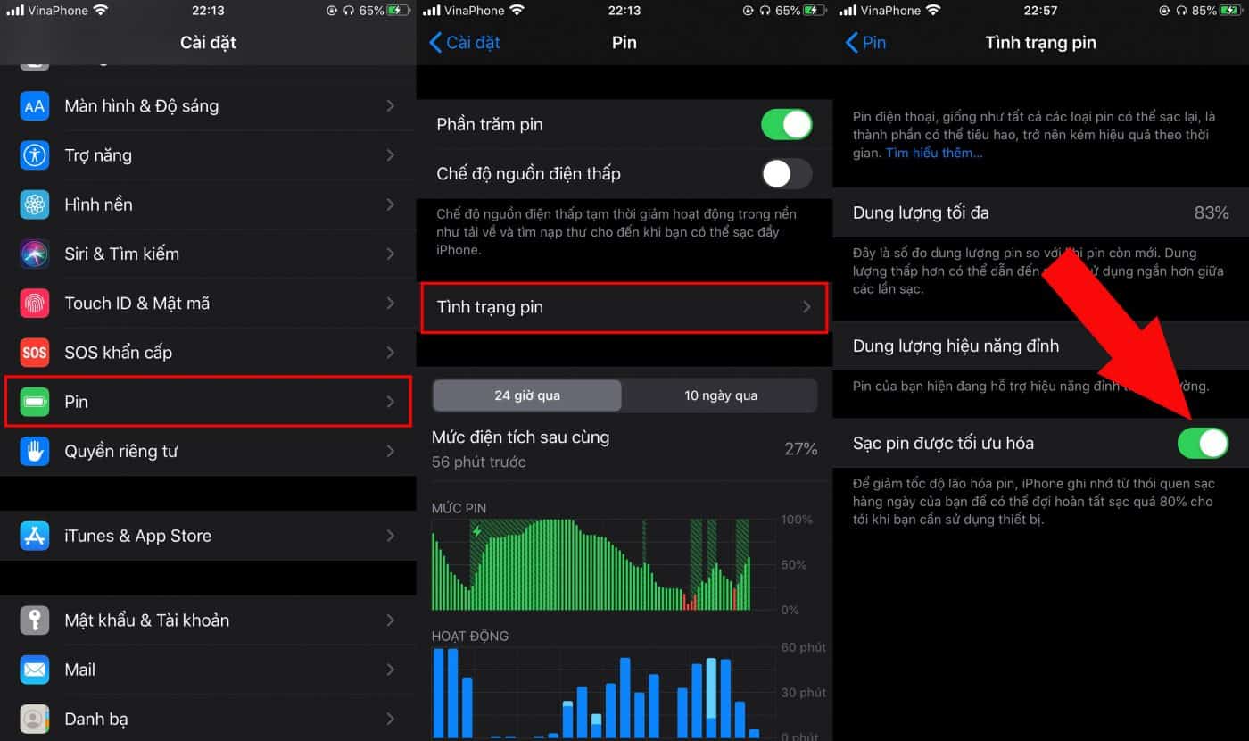 kiểm tra tình trạng pin