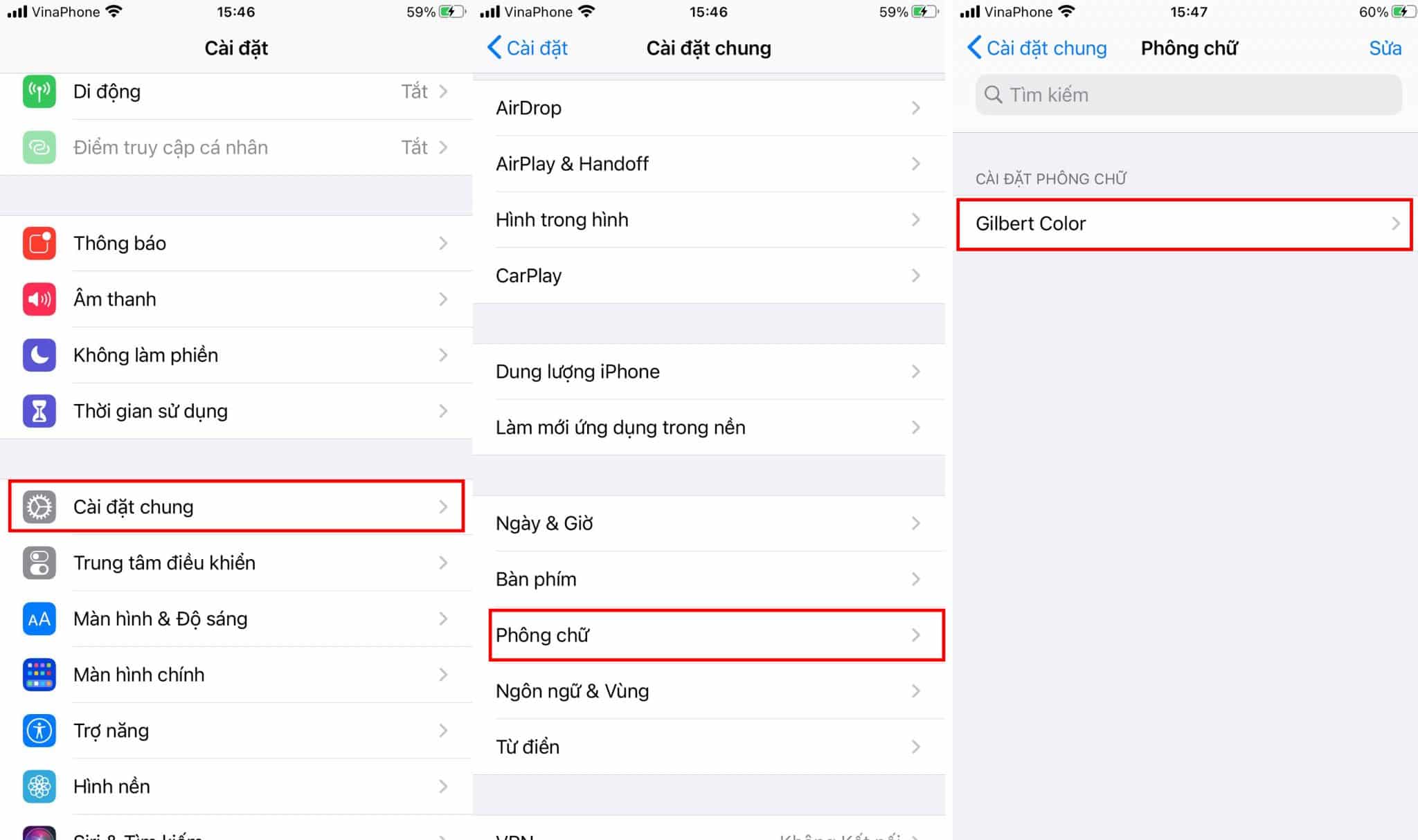 font chữ đã tải về