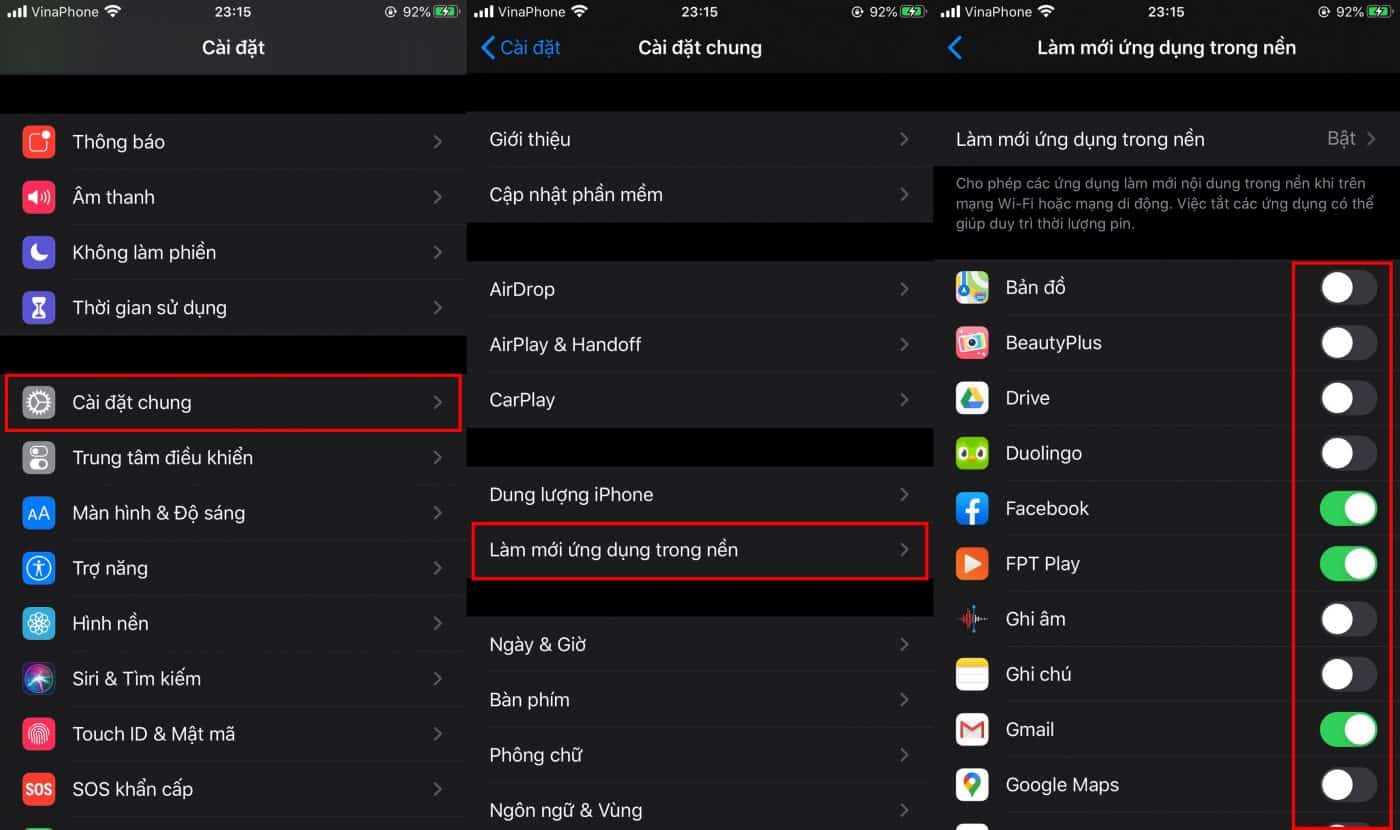 Tắt tính năng Background App Refresh