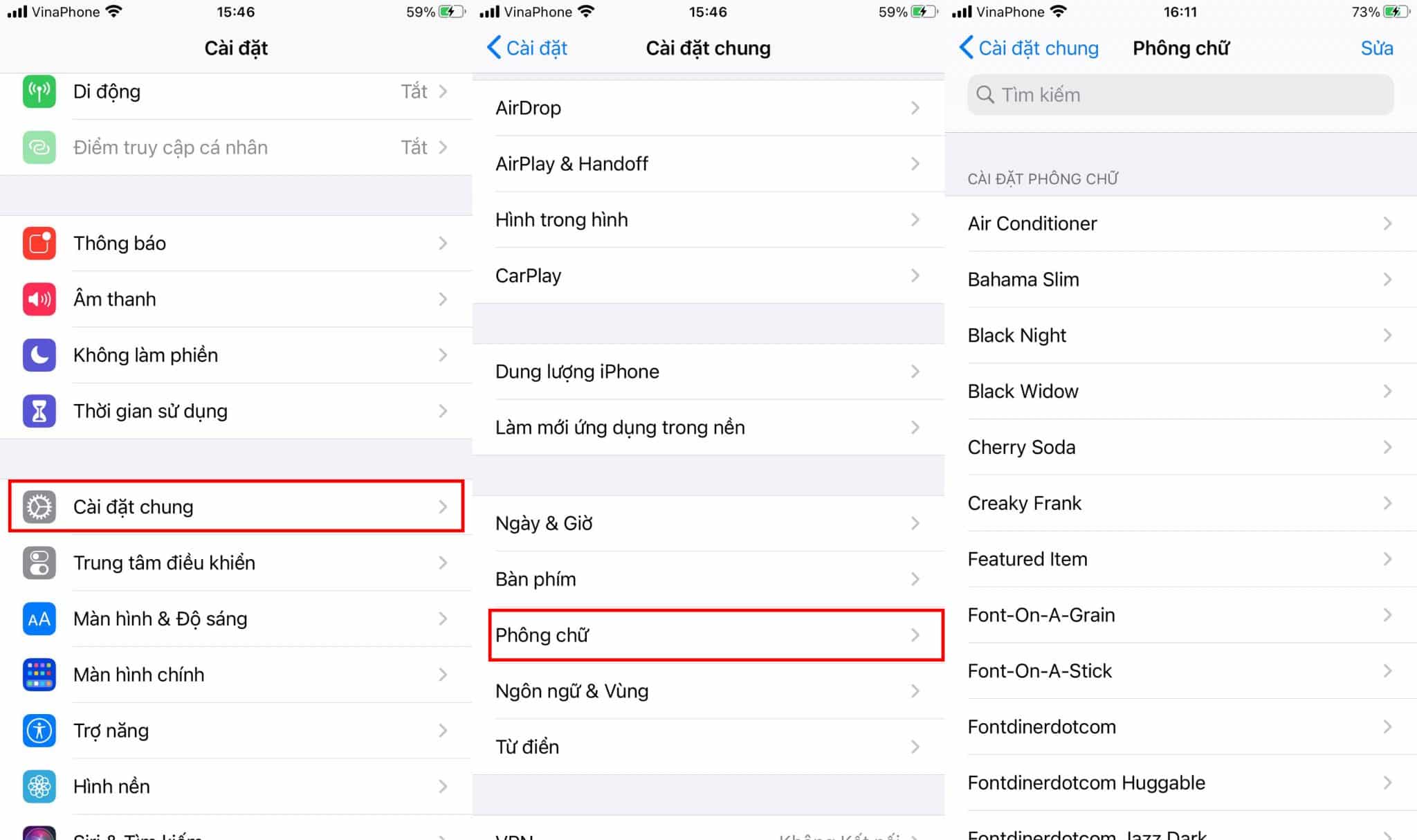 xem phông chữ đã tải về