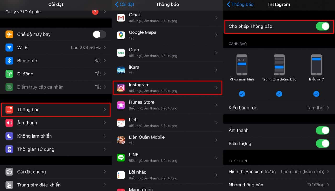 giới hạn thông báo