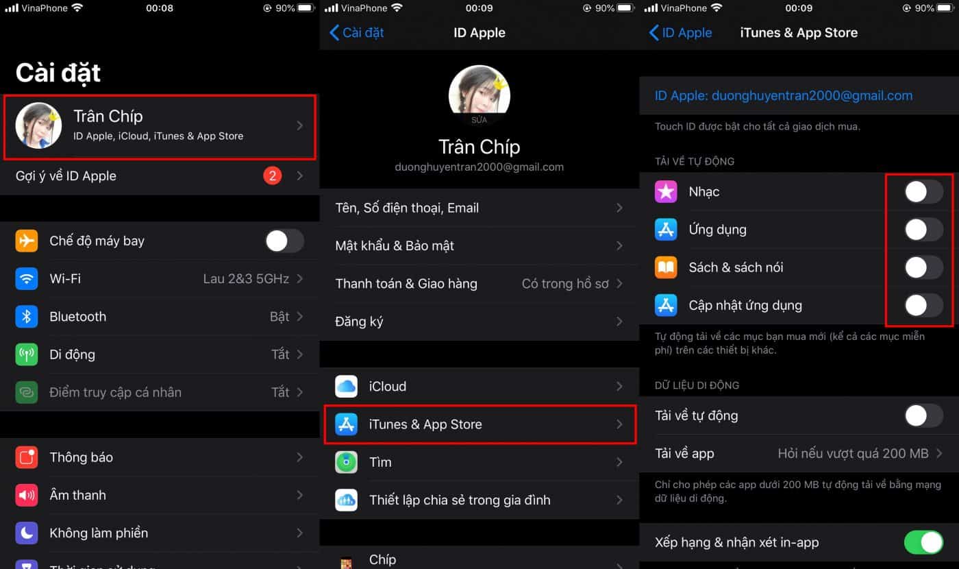 tắt tự động tải về
