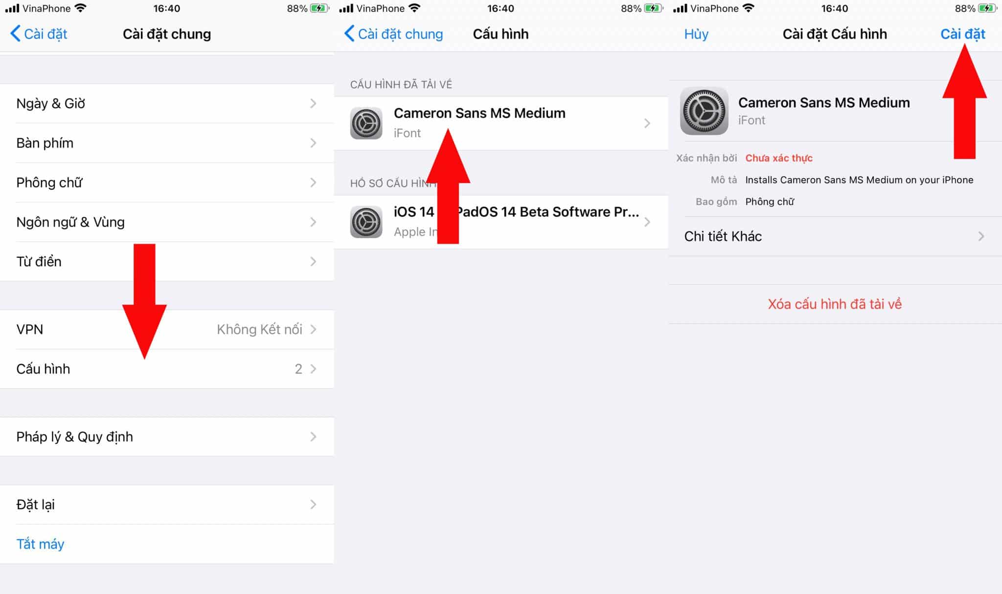 cài đặt font chữ