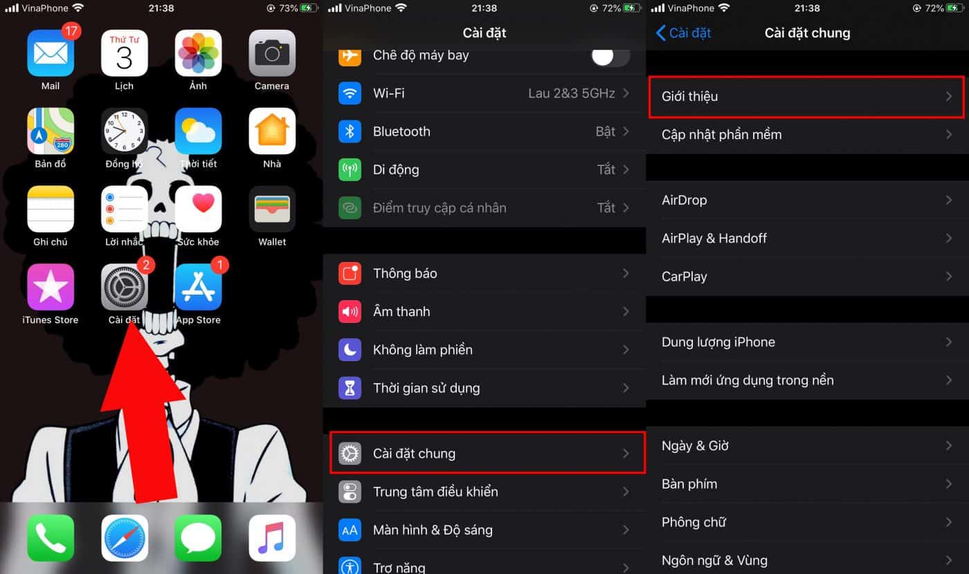 vào cài đặt máy
