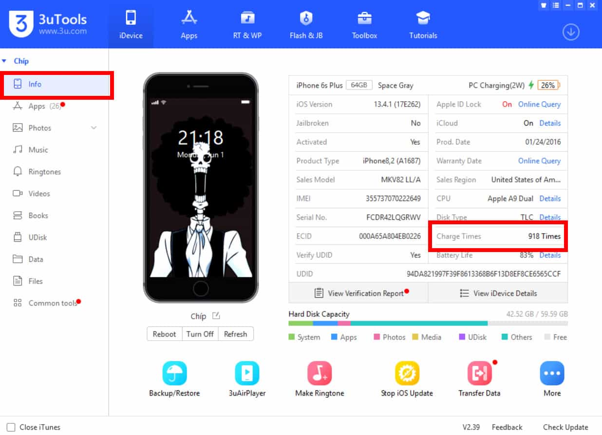 số lần sạc hiển thị lên