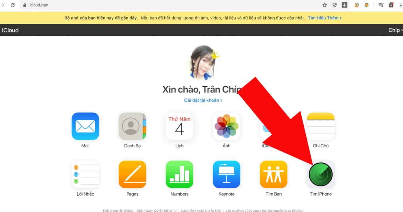 tìm iPhone trên laptop