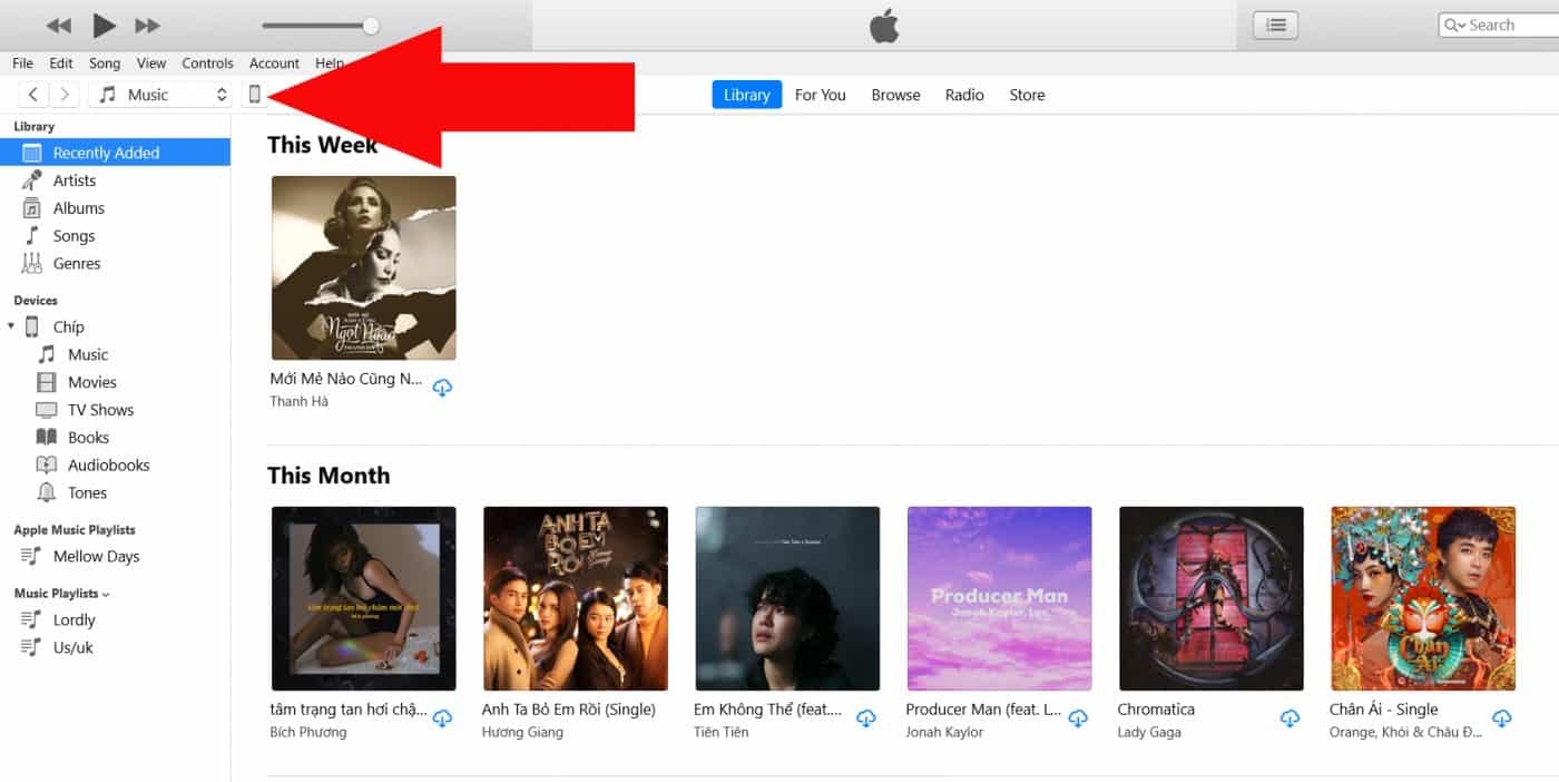 nhấn vào thiết bị