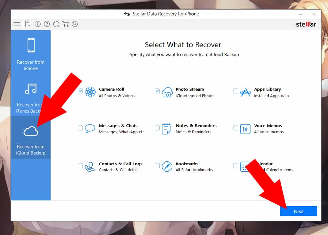chọn dữ liệu khôi phục