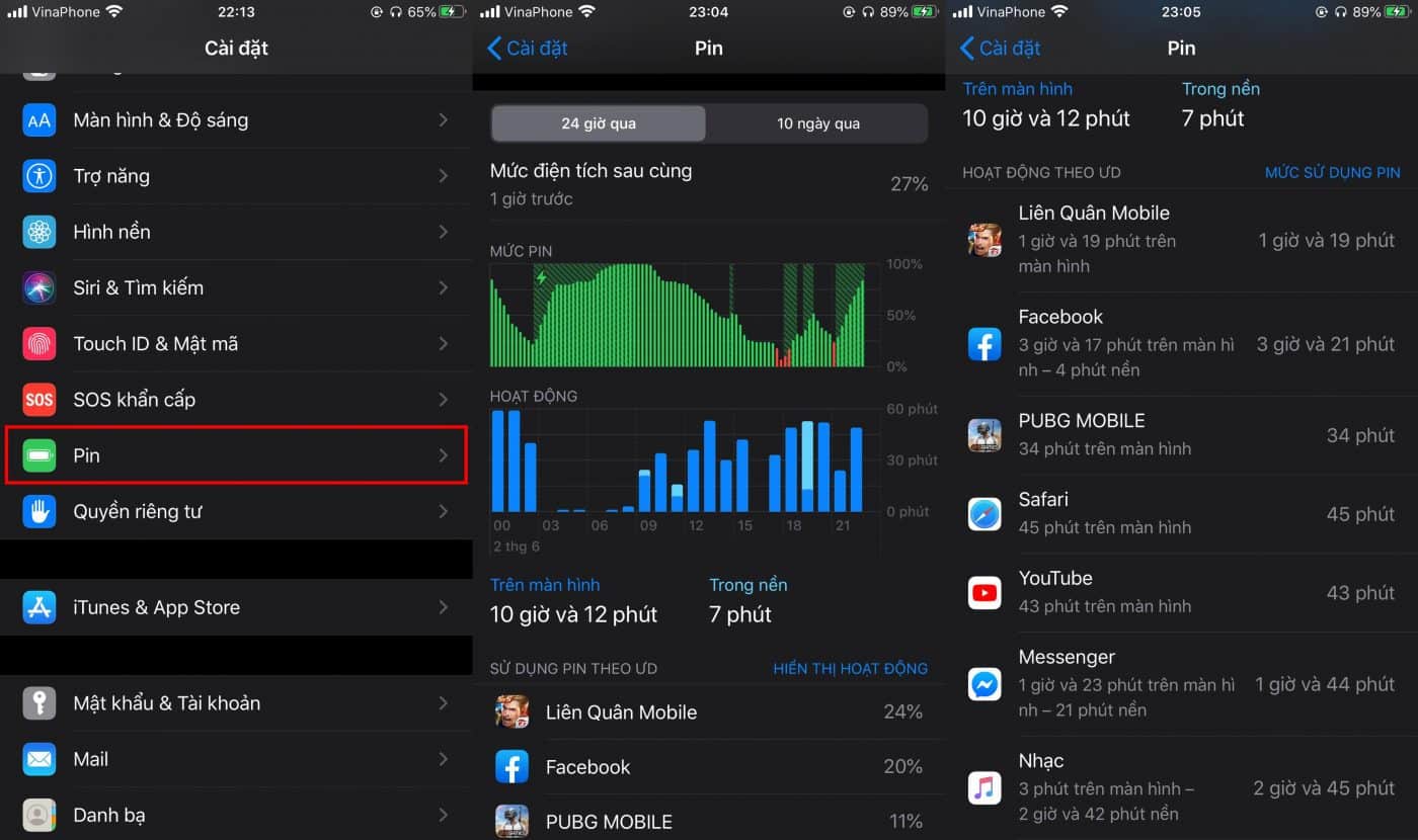 Kiểm tra ứng dụng sử dụng pin