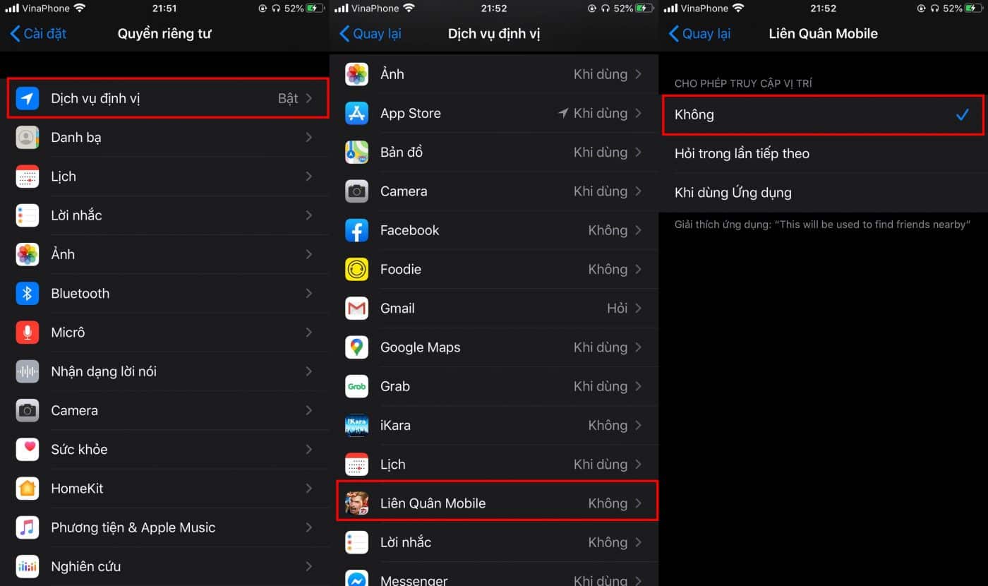 Tắt dịch vụ định vị
