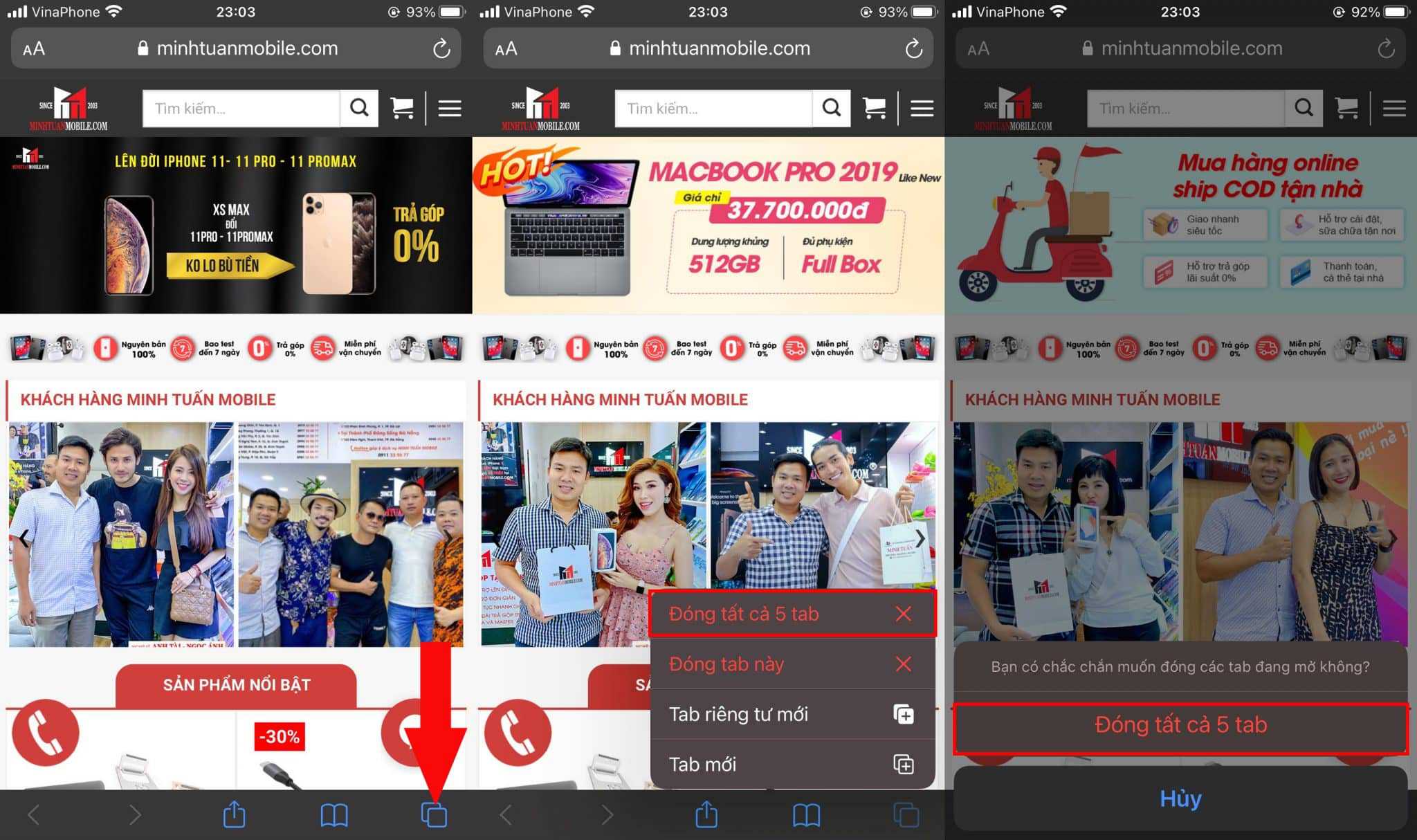 Đóng tab trên Safari