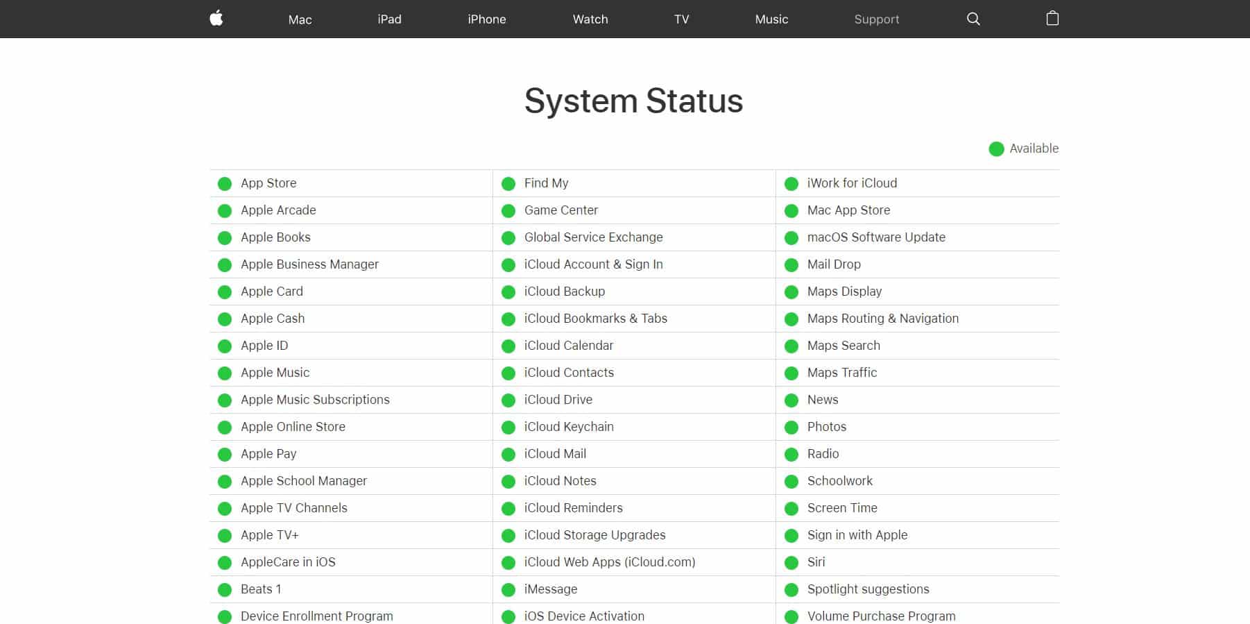 Apple System Status